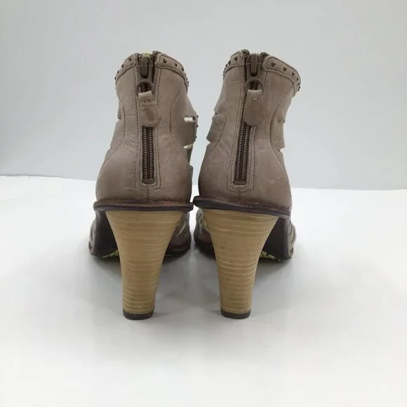 GLAM Size 9 Tsubo Sandals Heels Pumps Open Toe Strappy Taupe Gold Lined Ankle - Picture 4 of 13